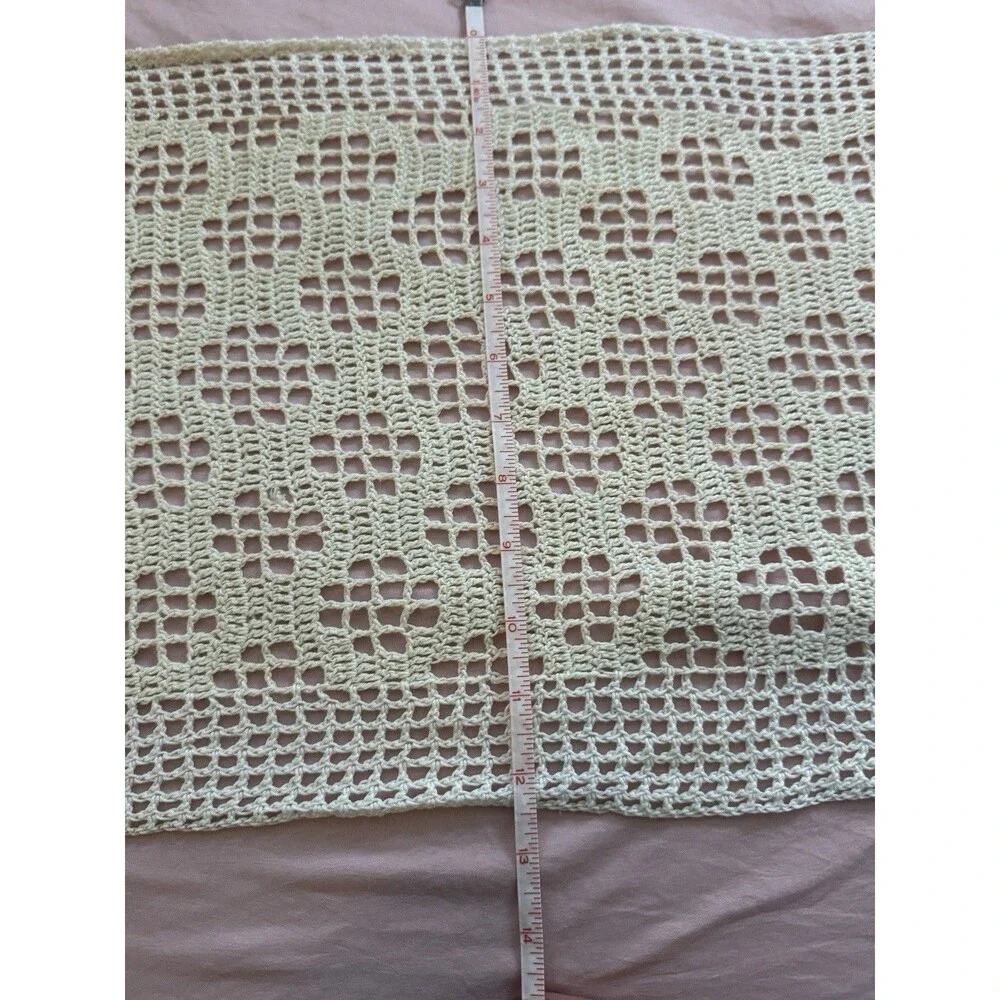 Vintage Hand Crochet Table Runner Cream  15”W x 41”L
